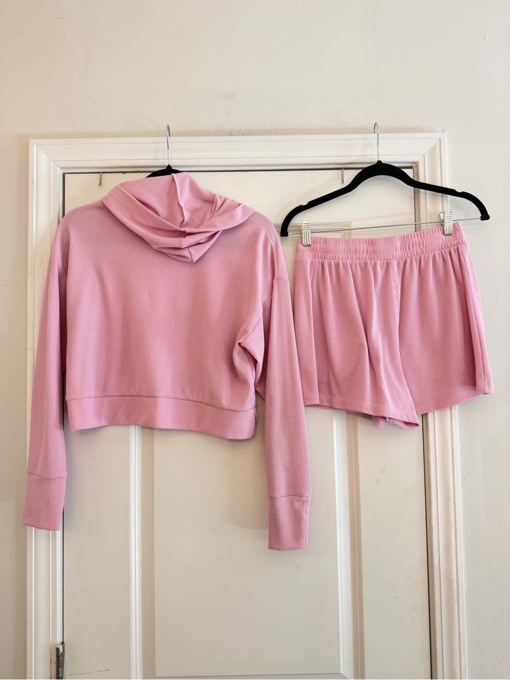 Cropped Pink Hoodie & Elastic-Waist Shorts Lounge Set